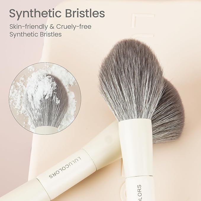 LULUCOLORS-Dual-Ended Makeup Brush Set with Sponge &amp Travel Case-13 Kinds of Multi-Functional Brushes for Face &amp Eyes ? Soft Bristles Easy Travel Brush Set (Cream White)