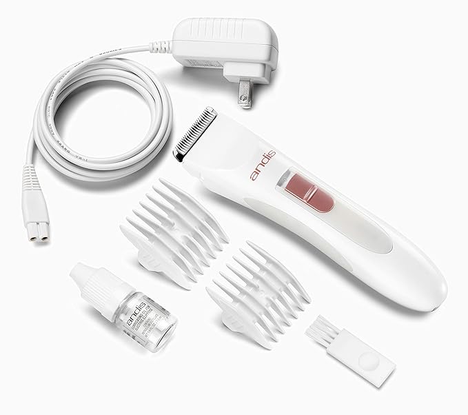 Andis 24630 Women's Personal Electric Trimmer - Detachable Stainless-Steel Blade - for Legs Underarms Hair Removal - Rechargeable Cordless Slim Design - 6-Piece Kit White
