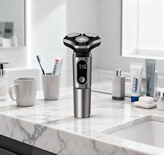 Electric Razor for Men.Wet/Dry Rotary Shaver Waterproof - USB Fast Charging &amp Sensitive Skin Care. 3-Blade Rotary Shaving System.LED Display Travel LockGray
