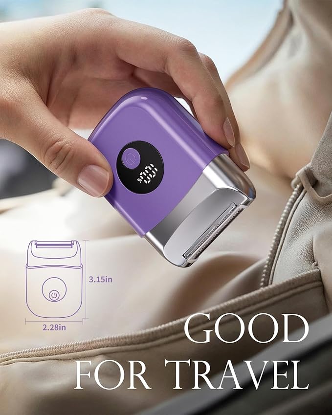 Cordless Electric Razors for Women Travel Electric Shaver with LED Display Rechargeable Body Trimmer Shaver for Private Area Face Underarms BikiniLipsarms Legs (Purple)