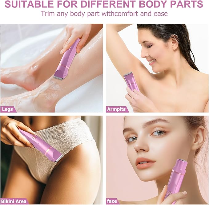 OLOV Electric Body Hair Trimmer - Groin Trimmer for Men - Bikini Trimmer Women - Wet/Dry Shaver Groomer Replaceable Ceramic Blade Heads USB Recharge Dock Waterproof Hygiene Razor Pink