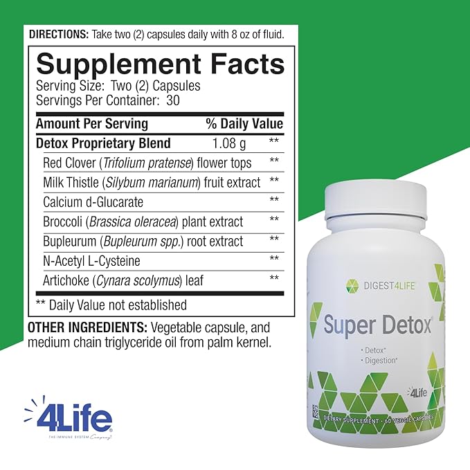 4Life Super Detox Dietary Supplement Supports Detoxification and Liver Function with Artichoke Calcium D-Glucarate and Milk Thistle - 60 Capsules
