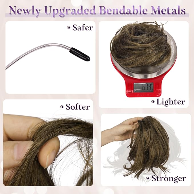 RUWISS Claw Clip Short Human Hair Ponytail Extension with Bendable Metals for DIY Styles Straight Messy Bun Hair Piece for Women Thick Hairpieces for Daily Wear 9 Inch Medium Brown