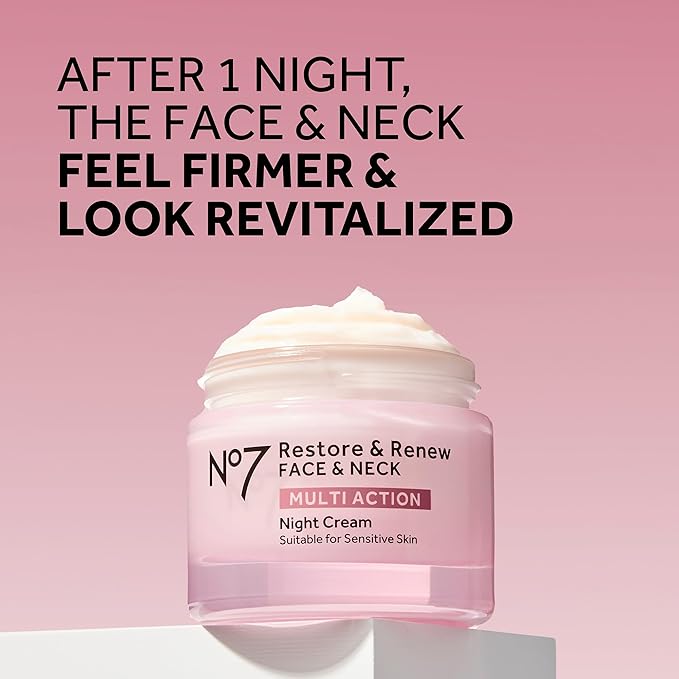 No7 Restore &amp Renew Face &amp Neck Multi Action Skincare System - SPF 30 Day Cream with Vitamin C &amp Collagen Peptides + anti-Aging Facial Serum + Hyaluronic Acid Hydrating Night Cream (3 Piec