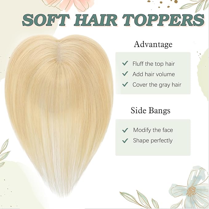 Blonde Hair Toppers for Women Real Human Hair 360°3D No Bangs Pieces Upgrade Lace Base Premium Remy Hair Toppers for Women(Blonde 10Inch)