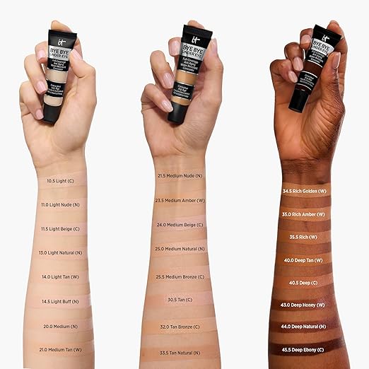 IT Cosmetics Bye Bye Under Eye Concealer - Water-Resistant 24H Full Coverage Brightening Concealer For Dark Circles Fine Lines Redness &amp Discoloration Anti-Aging Color Correcting Cream - 0.4 f