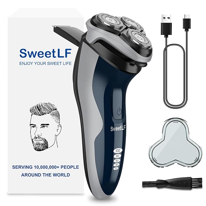 SweetLF Electric Razor for Men with Pop-Up Trimmer IPX7 Waterproof Electric Shaver Rechargeable Cordless Shavers for Men Type-C 120Mins Runtime Plug &amp Play Blue