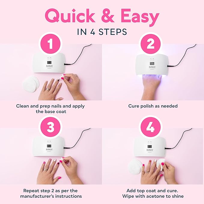SUNUV UV Light for Nails Dryer for Gel Polish with Sensor 2 Timers and Display SUN9X Plus UV Nail Lamp Pink