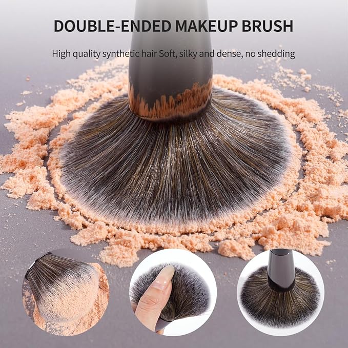 MAANGE 20 PCS Makeup Brush Set with Bag Double-ended Kabuki Brush Foundation Contour Brush for Liquid Powder Concealer Eye Shadows Cream Cosmetics Blending Blush Face Makeup Tools with Case (Black)