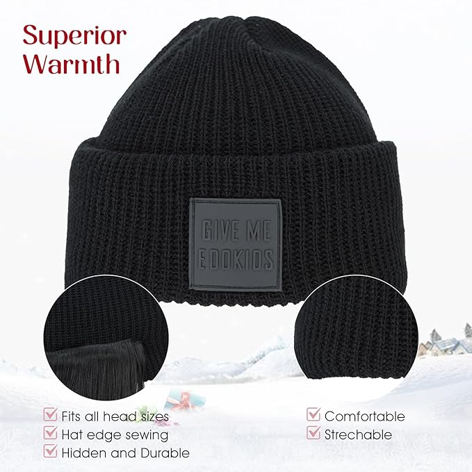 S-noilite Beanie Wig Hair ExtensionsAsh Blonde Short Straight Hair Extensions with Knitted Hat Hairpieces for Women Winter 11 Inch