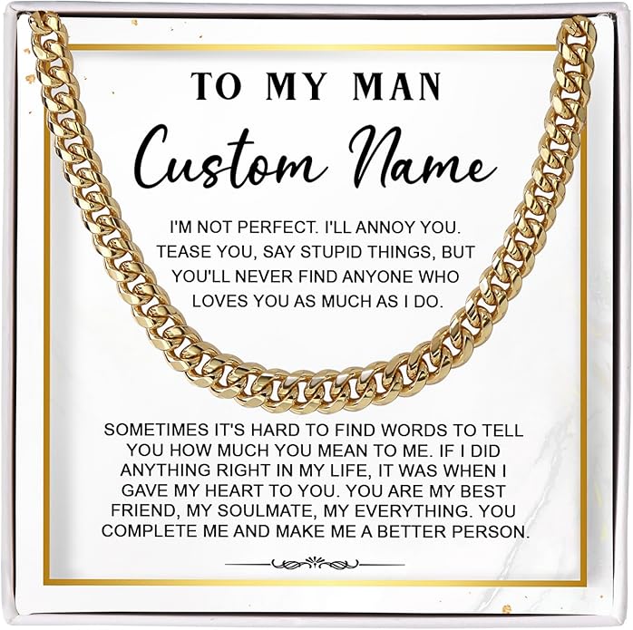 To My Man Necklace Custom Cuban Chain Necklace Gift For Husband Valentine Gift For Men Anniversary Birthday Gift For Him Husband Necklace From Wife Boyfriend Jewelry From Girlfriend