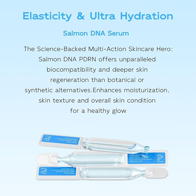 Salmon DNA PDRN Anti-Aging Serum 5000ppm Salmon Egg DNA Ampoule 2000ppm Collagen Glutathione Niacinamide &amp 6 Hyaluronic Acids Korean Skincare for Wrinkles &amp Radiance0.05 fl.oz x 30e