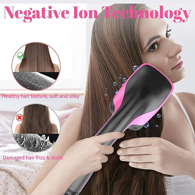 1 Step Ionic Hair Straightener and Dryer Brush - Negative Ion Hot Air Styling Tool for Smooth Hair - All Hair Types