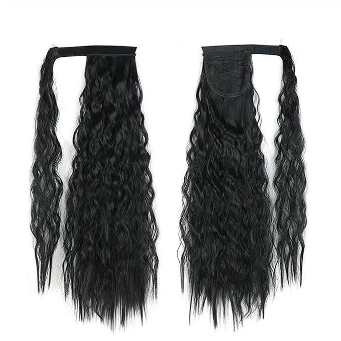 Hair Chignon 22 Inch Synthetic Corn Wavy Long Ponytail Wig Wrap Hair Clip Extensions Ponytail Hair Bun Women Hair Accessories Hair Pieces For Women(1B)