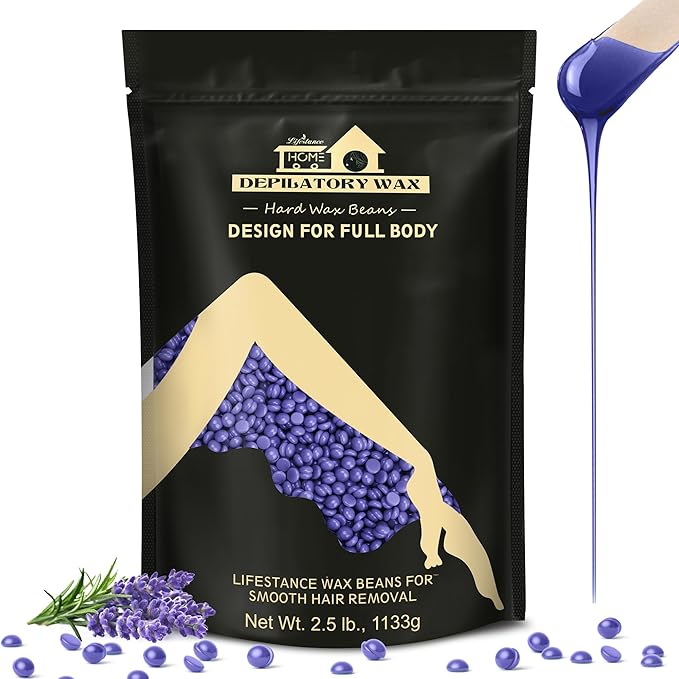 Lifestance 2.5lb Wax Beads Kit Lavender Hard Wax Beans For Hair Removal Brazilian Bikini Leg Underarm Waxing for Fine Coarse Hair Women Men Large Refill for Wax Warmers at Home