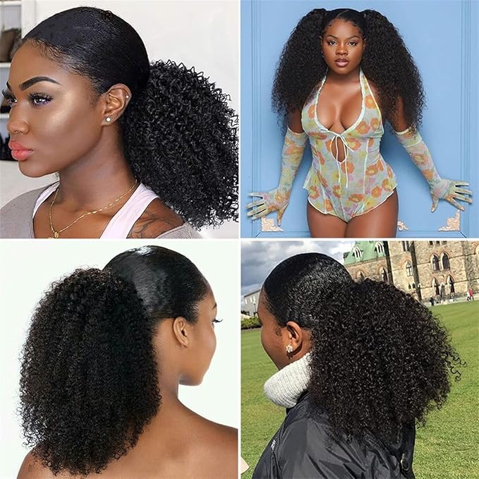 EARSHOT Hair Buns Hair Piece 1 Pack Curly Wavy Drawstring Ponytail Extension Brazilian Hairpin Ponytail Wig Natural Black Drawstring Ponytail Bun Hair Accessories For Girls (Color : 16inches)