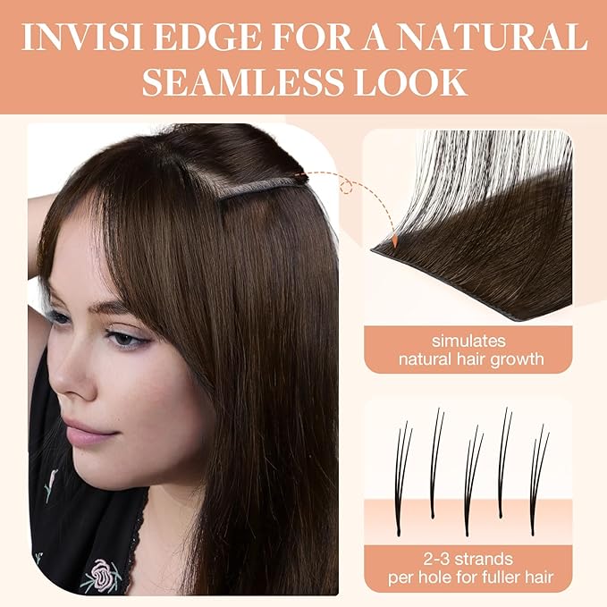 GOO GOO Invisi Edge Clip in Hair Extensions 22inch 110g 7Pcs Injected Seamless PU Clip in Hair Extensions Virgin Real Human Hair 4A Chocolate Brown