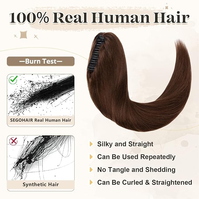 Human Hair Ponytail Extension with Claw Clip Natural Look Soft Ideal for Dates Weddings Parties Gifts - 22 inches 120g Medium Brown
