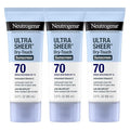 Neutrogena Ultra Sheer Dry-Touch Sunscreen For Face &amp Body SPF 70 Broad Spectrum UVA/UVB Protection Lightweight Water Resistant &amp Non-Greasy Travel Size Sunscreen 3 fl. oz (Pack of 3)