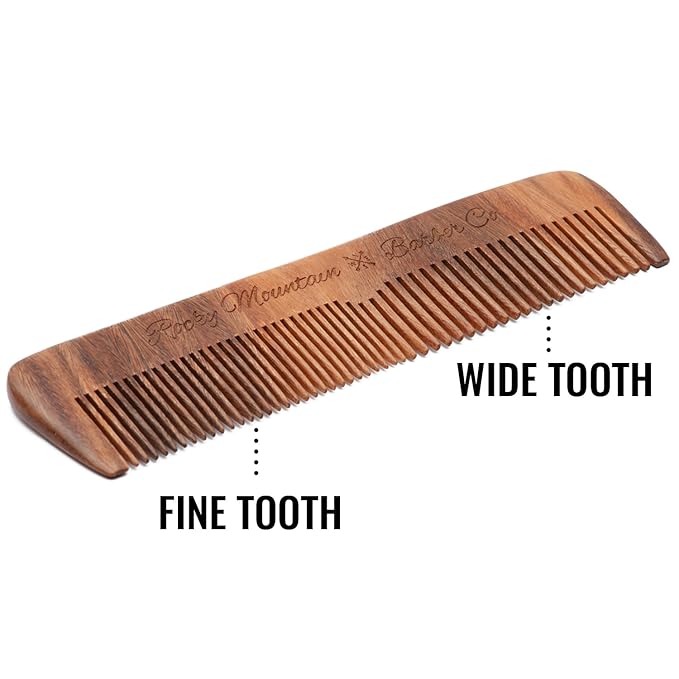 Hair Comb - Wood with Anti-Static &amp No Snag with Fine and Medium Tooth for Head Hair Beard Mustache with Premium Carrying Pouch in Design in Gift Box