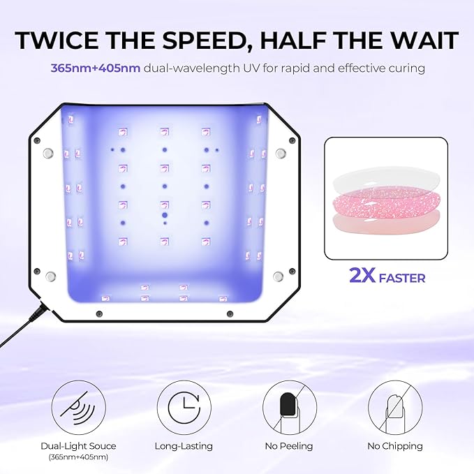 Lavinda 54W UV LED Nail Lamp ? Plug-in Gel Nail Light with LCD Display 4 Timers Auto Sensor Dual Wavelength Nail Dryer for Home &amp Salon ? Black