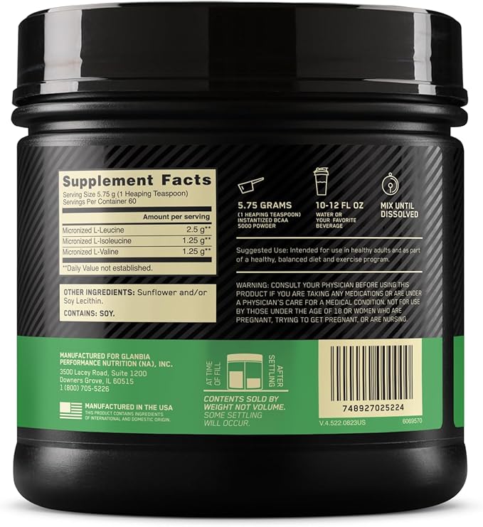Optimum Nutrition Instantized BCAA Powder Unflavored Keto Friendly Branched Chain Essential Amino Acids Powder 5000mg 60 Servings (Packaging May Vary)