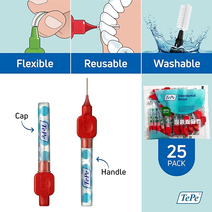 TePe Pack of 25 Interdental Brush Original Soft Dental Brush for Teeth Cleaning 2 Red