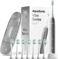 Aquasonic Vibe Series Ultra-Whitening Toothbrush ? ADA Accepted Electric Toothbrush - 8 Brush Heads &amp Travel Case ? 40000 VPM Motor &amp Wireless Charging - 4 Modes w Smart Timer ? Charcoal Meta