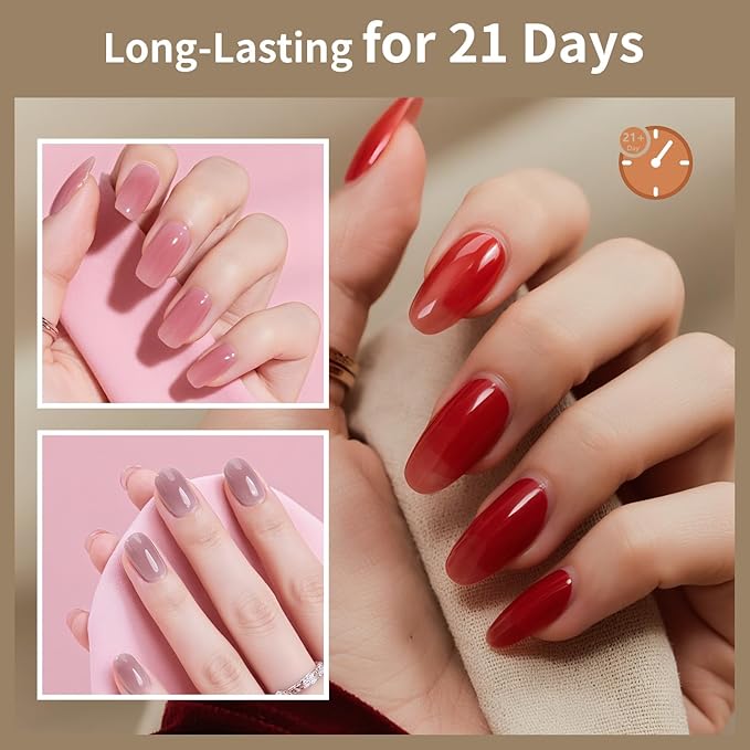 JODSONE Jelly Gel Nail Polish Kit 32 Classic Colors Crystal Transparent High Shine Base &amp Top Matte Glitter Coat