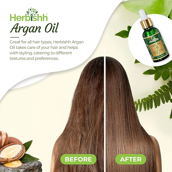 Herbishh Lenin Hair Color Shampoo - 3-In-1 Magic Dye for Gray Hair 500 Ml + Argan Oil for Dull Dry Damaged Hair 30ML