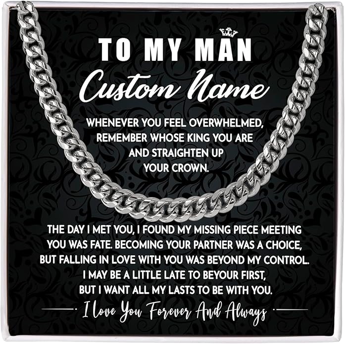 To My Man Necklace Custom Cuban Chain Necklace Gift For Husband Valentine Gift For Men Anniversary Birthday Gift For Him Husband Necklace From Wife Boyfriend Jewelry From Girlfriend