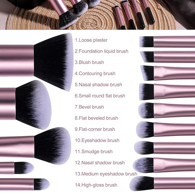 BS-MALL Makeup Brushes Set 14 Pcs with LED Light Mirror ? Premium Cosmetic Tools for Flawless Beauty Routines (Black)