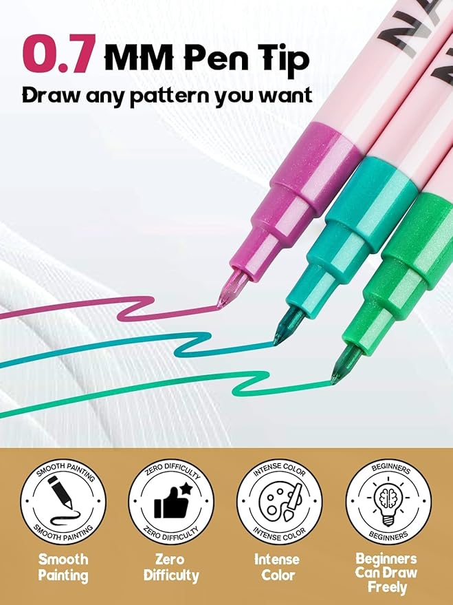 EBANKU 24 Colors Waterborne acrylic ink Nail Art Pens Set 0.7MM Nail Polish Pens Quick-Drying Acrylic Paint Pen Point Dotting Liner Pen Nail Drawing Painting Manicure Tools for 3D Salon Home Nail DIY