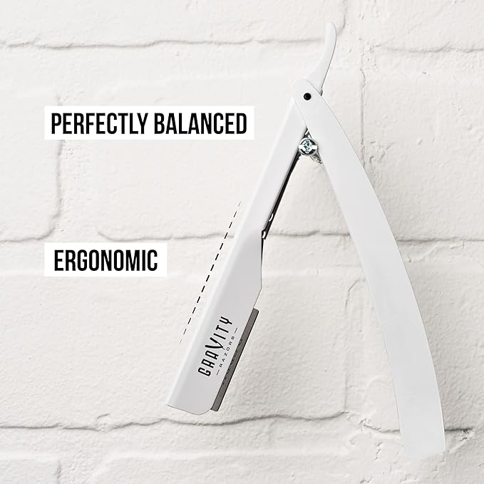 GRAVITY RAZORS Professional Straight Razor Kit ? Minimal Exposure Includes 10 Premium Blades 2mm Exposed White