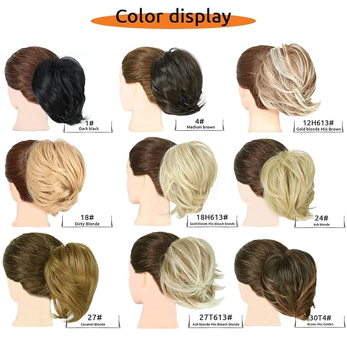 Hair Accessories 1 Pack Synthetic Messy Bun Hair Extensions Wavy Curly Bun Short Ponytail Bun Extensions Women Elastic Bun Wigs Hair Pieces For Women(27T613)