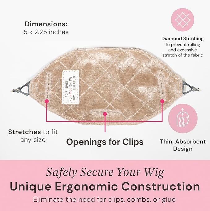 MILANO COLLECTION Glueless Top Grip for Hair Topper &amp Wiglets Adjustable Translucent Strap with Side Openings Top Headband for Your Wig or Topper Includes Clips Beige Small