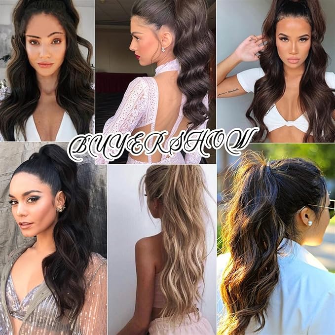 SONGCHAO Fake Hair Bun 1-Pack Long Wavy Claw Clip Ponytail Hair Extension Synthetic Ponytail Extension Ladies Fluffy Black Brown Ponytail Wig Hair Accessories (Color : 05)