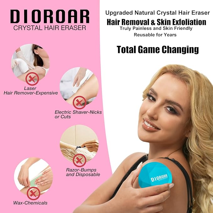 Crystal Hair Eraser for WomenUpgraded Painless Crystal Hair Remover DiamondEffective Nano Glass Hair Removal Stone Exfoliation without ShaverNatural Epilator for Silky Skin(Ocean Blue)