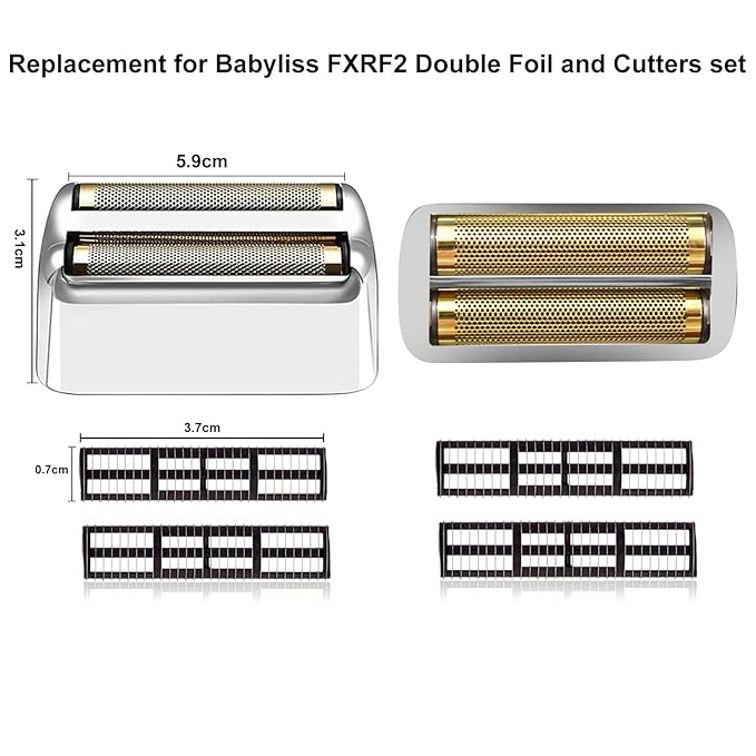 Professional Replacement Foil and Cutters for BaBylissPRO Barberology Double Foil Shaver Compatible with BaBylissPRO Barberology FXFS2 Shaver (3 silver)