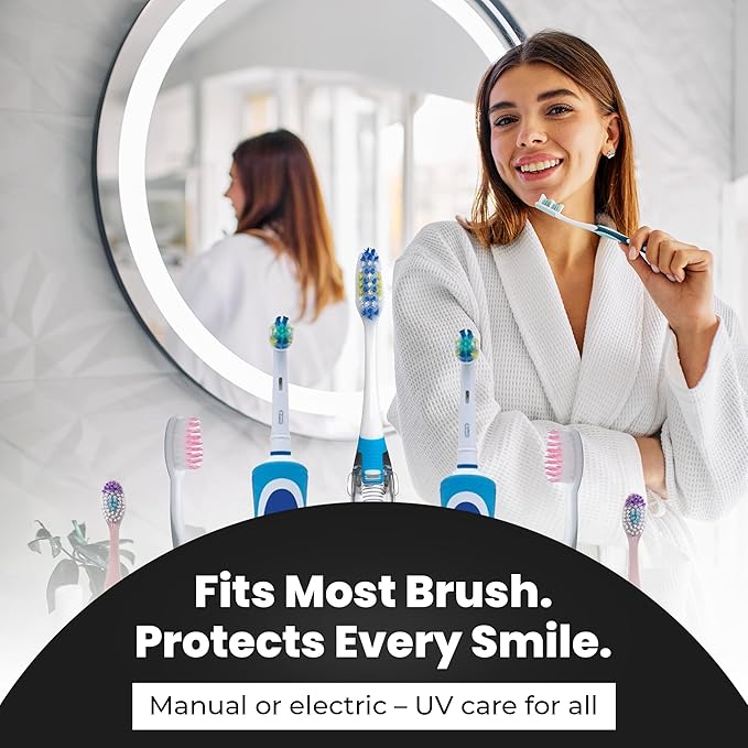 UV Toothbrush Sanitizer Holder &amp Cleaner with LED Clock Display &amp Hot Air Drying ? Wall-Mounted UV Tooth Brush Holder for Bathroom Decor Travel Use Rechargeable Portable Design Fits All Bru