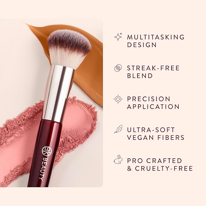 BK BEAUTY 116 SMALL ROUND COMPLEXION BRUSH ? Compact Round Makeup Brush for Precise Blending of Cream Blush Contour Bronzer &amp Foundation Vegan Bristles
