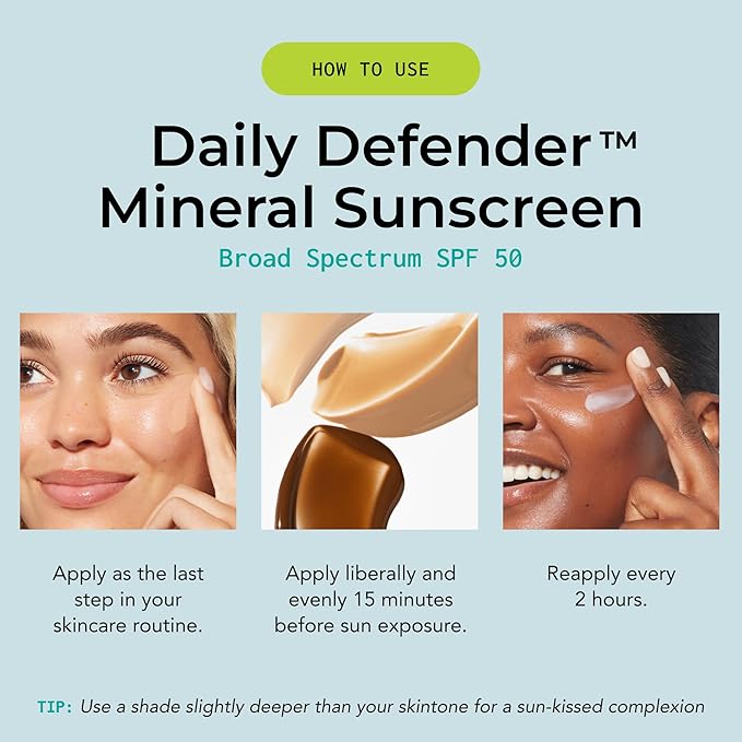 Daily Defender Broad Spectrum SPF 50 Mineral Sunscreen with Hyaluronic Acid Vitamin C &amp Niacinamide (as Vitamin B3) Lightweight UVA &amp UVB Protection Skin Care Untinted