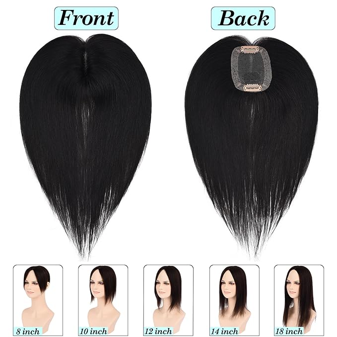 JGS1996 Hair Toppers for Women Real Human Hair 150% Density Hand Made Lace Base Remy Hair Wig Topper with Thinning Hair Pieces No Bangs Clip in Hair Extensions