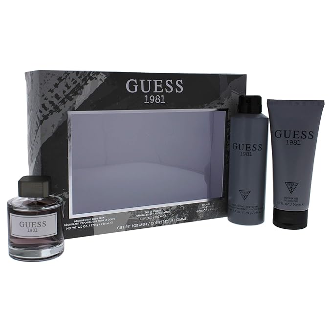 Guess 1981 for Men - 3 Pc Gift Set 3.4oz EDT Spray 6oz Deodorant Body Spray 6.7oz Shower Gel
