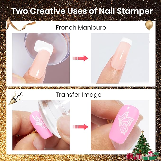 Beetles Nail Stamp Gel 16Pcs French Tip Nail Stamp Kit with 8 Colors Stamper Gel Polish 5 Nail Stamping Templates Scrapers Liquid Latex &amp Short Silicone Stamper Gift for Women