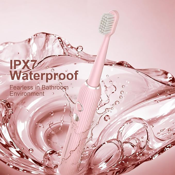 Electric Toothbrush Set for Women with UV Light Drying Holder 8 Brush Heads Smart Timer USB Rechargeable ? Soft Pink Edition