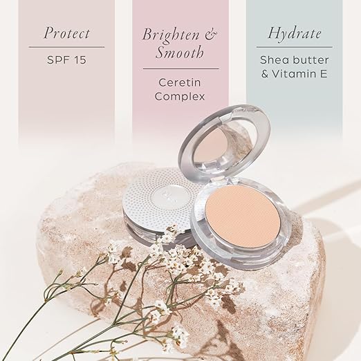 P?R MINERALS 4-in-1 Pressed Mineral Makeup Powder Foundation with SPF 15 - Concealer &amp Finishing Compact Pressed Powder for Face - Buildable Medium to Full Coverage Foundation Powder