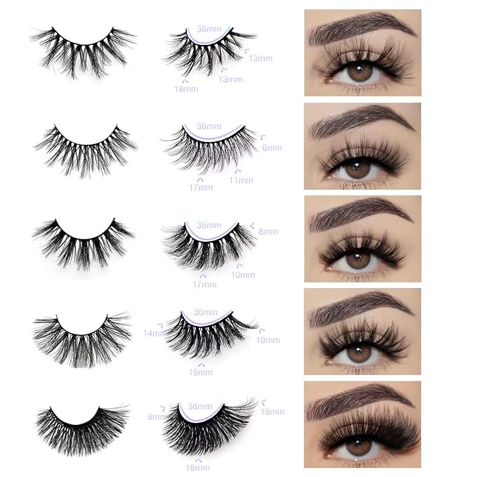 Wholesale Mixed Lashes Pack 3D Faux Mink Eyelashes 5 Style 50 Pairs Fluffy Volume Natural Charming Look Medium Length Eyelashes Cotton Band Handmade Reusable Soft False Eyelashes (5 styles-50 pairs)