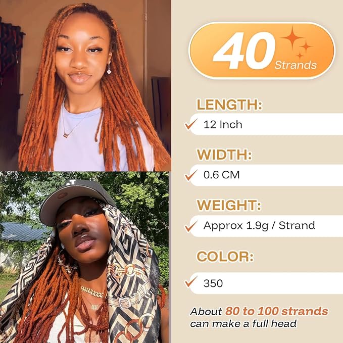 12 inch 40 Strands Loc Extensions Human Hair Real 0.6cm Width Human Hair Dreads Extensions for Man/Women Full Handmade Dreadlocks Can be Dyed(350)