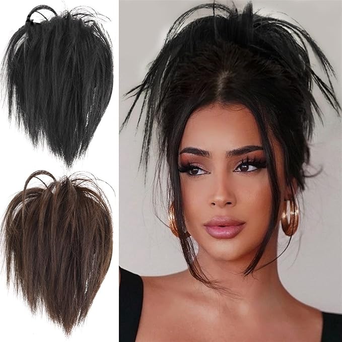 Hair Chignon Short Ponytail Extensions Synthetic Straight Hair Hair Bun with Elastic Band Hair Accessories Women Wig Hair Bun Hair Pieces For Women(E)
